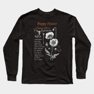 Poppy Flower - Botanical illustration with scientific classification. Long Sleeve T-Shirt